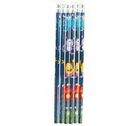PD Outlet 6 Themed Pencils with Eraser Toppers - Fun and Functional Stationery Set for Kids - Perfect for School and Party Favours (Monster)