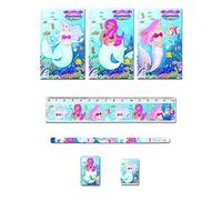 PD Outlet Themed 5 Piece Stationery Set - Fun and Functional School Supplies for Kids - Includes Pencil, Eraser, Sharpener, Ruler, and Notepad (Mermaid)