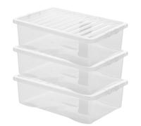 PD - Pack of 3 32L Transparent Under Bed Box With Clip on Lid - Multi-Purpose Nestable & Stackable Space-Saving Clear Storage Boxes - Underbed Storage Solution Clothes, Bedding & Toys (3x 32Liters)