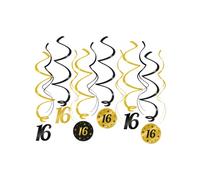 PD-Party - 16th Birthday Ceiling Spirals - Birthday Decoration - Anniversary Decoration - Black Gold Decoration - 16th Birthday Party Decoration - Birthday Decoration