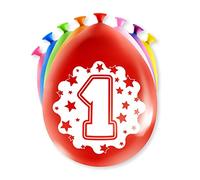 PD-Party 7036501 Happy Party Balloons | Natural Rubber (Latex) | Celebration - 1 Year, Pack of 8, Multicolor, 30cm Length x 30cm Width x 30cm Height
