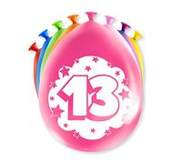 PD-Party 7036549 Happy Party Balloons | Natural Rubber (Latex) | Celebration - 13 Years, Pack of 8, Multicolor, 30cm Length x 30cm Width x 30cm Height