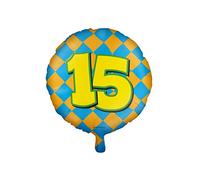 PD-Party 7042115 Happy Foil Balloons | Celebration | Party | Decorations - 15 Years, Gold/Blue, 46cm Length x 46cm Width x 46cm Height