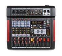 Power Dynamics PDM-T604 6-Channel PA Mixer Desk with USB Audio Interface, Bluetooth, DSP Multi-Effects, 7-Band EQ for Live Sound and Studio Recording