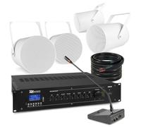 PD PSP5 Outdoor PA System with Amplifier & Paging Mic - 4x Speakers | 5.25in IPX5 speakers, gooseneck desk mic with chime, 50m cable, VOX talkover