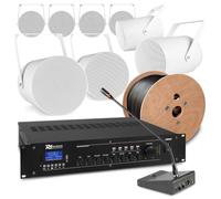 PD PSP5 Outdoor PA System with Amplifier & Paging Mic - 8x Speakers | 5.25in IPX5 speakers, 4-zone control, condenser desk mic with chime and LED ring