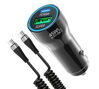 PD&QC3.0 2 Ports 75W Fast Charge Car Phone Charger Cigarette Lighter Adapter for Samsung S26 Ultra S25 A57 A56 A55 A17 5G, Car Charger with 2M 60W Type C Coiled Cable for iPhone 17 Pro Max 16 15