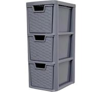 PD - Small Plastic Storage Drawer Units, Rattan & Clear Style, A5 Organizer for Bedroom, Office & Stationery, Transparent Storage Drawers, Compact Tower Unit for Small Spaces (Grey Rattan, 3 Tier)