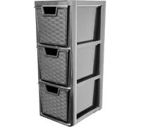 PD - Small Plastic Storage Drawer Units, Rattan & Clear Style, A5 Organizer for Bedroom, Office & Stationery, Transparent Storage Drawers, Compact Tower Unit for Small Spaces (Black Rattan, 3 Tier)