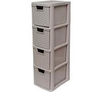 PD - Small Plastic Storage Drawer Units, Rattan & Clear Style, A5 Organizer for Bedroom, Office & Stationery, Transparent Storage Drawers, Compact Tower Unit for Small Spaces (Mushroom Rattan, 4 Tier)