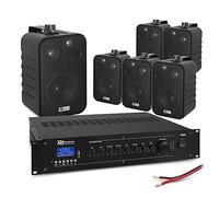 PD Wall Mount Speaker PA System, 6x 4" Speakers & Bluetooth Mixer Amp, 100V | 5-channel mixer, USB/SD MP3 Media Player, adjustable Mounting brackets, 24V backup power, 100m Cable