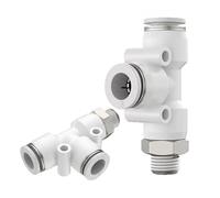PD White Pneumatic Connector T-Type Side Tee Brass Thread PT1/8 1/4" 3/8 "1/2" M5 PU Pipe Hose 4 6 8 10 12mm 1Pcs(PD10-02)