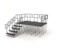 PD X-Lite750 3m x 2m portable stage riser system with railings & steps - 1m high lightweight modular stage platform, aluminium deck, guardrails, access staircase, rapid tool-free assembly