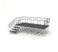 PD X-Lite750 4m x 2m x 80cm portable stage riser system with railings and steps - modular aluminium stage kit, quick tool-free setup, anti-slip surface, for live events