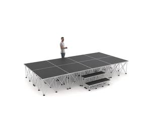 PD X-Lite750 modular portable staging system - 4m x 2m platform with 60cm elevation, steps, and secure leg clamps - lightweight stage riser, anti-slip surface, quick assembly