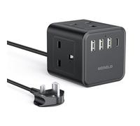 PD20W Extension Lead with 4 USB Slots, 4 Way (13A/3250W) Multi Plug Extension Cable with Child Safety UK Desktop Power Extension Socket,1.5M Extension Cords for Home Dorm Office