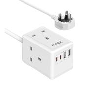 PD20W Extension Lead with USB Slots, FDTEK Mini Extension Cube with 3 AC Outlets and 4 USB Ports, UK Travel Extension Socket with 1.5M Cable, Mountable Power Strip for Home Office Cruise
