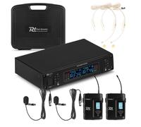Power Dynamics PD220B Dual Wireless Microphone System - Wireless Headset Microphone & Lavalier Mic, True Diversity UHF, 2x Bodypacks, 80 Channels, Noise Reduction, Portable Case Included