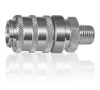 PD243 Series PD Steel Test Port and Diagnostic Equipment Quick Connect Coupling with Male Pipe Thread, Push to Connect - PD243 Series Couplers, 1/8" Body Size, 1/4"-18 NPTF Thread Size, 2.26" Length