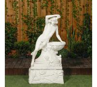 PDA Large White Stone Bathing Man Statue with Large Base
