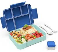 PDBEST Bento Lunch Box, 1330ml Bento Lunch Box for Adults with 6 Compartments, Cutlery Set, Leak Proof Lunch Box Snack Box for Boys Girls School Kindergarten Office,Blue