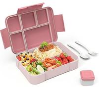 PDBEST Bento Lunch Box,Lunch Box for Adults 1330ml Bento Box with 6 Compartments, Lunch Boxes with Cutlery Set, Leak Proof Lunch Box for Kids, Snack Box for School Kindergarten Office,Pink