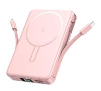 PDBEST Magnetic Power Bank with Built in Cables, 10000mAh Portable Charger Fast Charging, 22.5 W Wireless Charger with LED Display, Compatible with iPhone 17/16/15/14/13/12, Android Pink