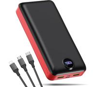 PDBEST Power Bank 50000mAh 22.5W Fast Charge 3-in-1 Cable Battery Pack | 3 Outputs 2 Inputs Large Capacity Portable Charger LED Display for Android iPad iPhone Red