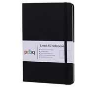 pdbq A5 Notebook Hardback Journal Lined Notebook A5 Inner Pocket Vegan Leather 128 Pages 120gsm Premium Paper with Gift box Bookmark Elastic Closure Ruled Notepad Black