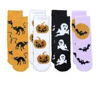 Pddenality 4 Pair Halloween Fluffy Socks, Halloween Gifts Stockings Costumes Funky Socks Sock For Women Pumpkin Sock Skeleton Bat Thin Cat Ghost Horror Gifts for Winter Festival Party