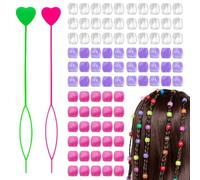 Pddenality 60 Pcs Hair Beads for Braids for Kids, Beads for Hair Braid Accessories for Girls Including 2Pcs Random Color Hair TopsyTail Hair Tool for Braid Jewelry Making Kit