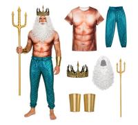 Pddgeun 6PCS Poseidon Costume for Men Sea God Fancy Dress Trident and Crown