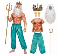 Pddgeun 6PCS Poseidon Costume for Men Sea God Fancy Dress Trident and Crown