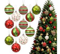Pddgeun Christmas Ball Ornaments for Tree,Christmas Tree Balls,Red and Green Glittering Hanging Bulbs Pendants for Holiday Christmas Decorations (A)