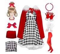 Pddgeun Cindy Lou Who Costume Adult Women 8pcs Cindy Lou Who Dress with Wig Hooded Robe Halloween Christmas Cosplay Outfits (Small)