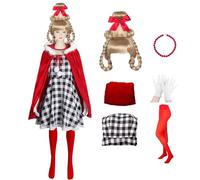 Pddgeun Cindy Lou Who Costume Girls Cindy Lou Who Dress with Wig Hooded Robe Halloween Christmas Cosplay Outfits (Medium)