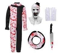 Pddgeun Kids Art the Clown Costume 4PCS Terrifier Costume with Killer Clown Mask Knife Gloves for Halloween (Bloody, Medium)