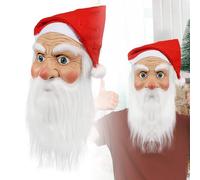 Pddgeun Santa Claus Mask Realistic Old Man Face Mask Father Christmas with Beard Hat Christmas Costume Accessory (Santa A)