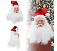 Pddgeun Santa Claus Mask Realistic Old Man Face Mask Father Christmas with Beard Hat Christmas Costume Accessory (Santa D)