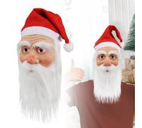 Pddgeun Santa Claus Mask Realistic Old Man Face Mask Father Christmas with Beard Hat Christmas Costume Accessory (Santa B)