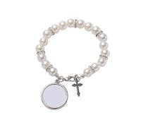 PDDHKK 30pcs Rosary Bracelets Beads With Cross Pendants Sublimation Blanks Catholic Rosary Religious Bracelets For DIY Photo Name Print (White)