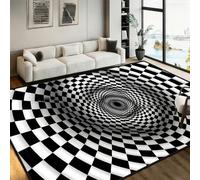 PDENZG 3D Optical Illusion Area Rugs,70x140cm,Abstract Hypnotic Monochrome Tunnel Vortex Area Rug,Non-Slip Soft Black and White Chequered Geometric Large Area Rugs, for Living Room Bedroom Office.