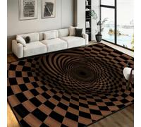 PDENZG 3D Optical Illusion Rugs,60x110cm,Abstract Psychedelic Hypnotic Spiral Modern Area Rug,Washable Non-Slip Soft Brown and Black Checkerboard Area Rugs, for Living Room Bedroom 3D Floor Mat.