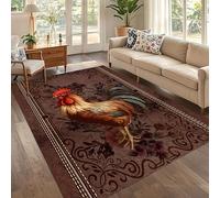 PDENZG 3D Rooster Area Rug,180x300cm,Country Farmhouse Style Western Rugs, Plant Print and Colorful Feather Chicken Rug,Rustic Farm Animals Indoor Washable Rug, for Living Room Bedroom Kitchen Mat