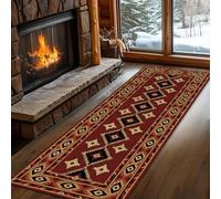 PDENZG Aztec Series Southwest Runner Carpet, 60x240cm,Living Room Bedroom Moroccan Runner Rug, Entrance Kitchen Office Washable Indoor Non-Slip Tribal Rug, Black, Red, Ivory, Green, Western Rugs.