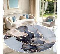 PDENZG Black and Gold Round Rug,200cm,Liquid Ink Print Round Marble Carpet, Abstract Modern Luxury Area Rug, Washable Non-Slip TPR Backing Round Carpet, for Bedroom Dining Room Bedside Office