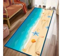 PDENZG Blue Coastal Nautical Beach Themed Hallway Runner Carpet, 80x200cm,Ocean Theme Starfish Seashell Beach Coastal Rug Runners, Non-Slip Backing, Machine Washable Nautical Runner Carpet.