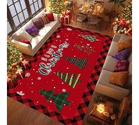 PDENZG Christmas Rugs for Living Room, 100x150cm,Merry Xmas Christmas Tree Rug, Non Slip Washable Red Black Buffalo Plaid Rug, White Snowflake Red Xmas Holiday Rugs,for Bedroom Fireplace Dining Room
