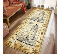 PDENZG Coastal Kitchen Carpet, 50x150cm,Nautical Ocean Sailboat Steering Wheel Lighthouse Compass Runner Rug, Telescope Nautical Rugs, for Entrance Laundry Room Hallway Runner Rug,Old Yellow
