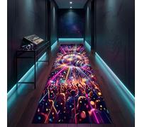 PDENZG Disco Ball With Headphones Rug,60x180cm,Neon Dance Music Runner Rug, Colourful Glowing Laser Lights Washable Anti-Slip Music Rugs, for Kitchen Hallway Entryway Bedroom Bathroom Carpet